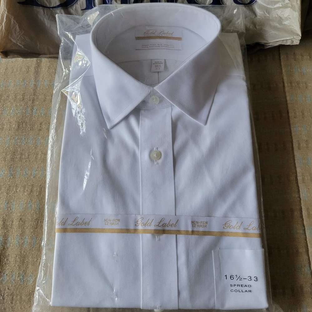 Roundtree & Yorke White Spread Collar Long-sleeve Dress Shirt - 16.5" x 33"